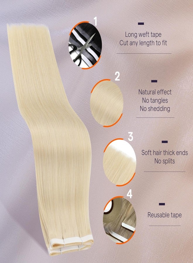 فل شاين وصلات شعر أشقر لامع بالكامل، لون شعر بشري 60 أشقر، وصلات شعر لاصقة طويلة من البولي يوريثان، وصلات شعر منسوجة بتقنية جينيوس، شريط لاصق عريض غير مرئي، 50 غرام، 18 بوصة، محاذاة طبقة الكيوتيكل، تسريحات شعر للعرائس، طبيعي - Image 3